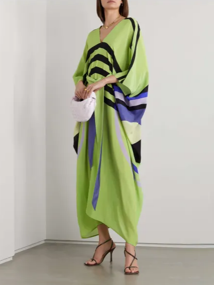 

Striped Loose V Neck Casual Dress, As picture, Maxi Dresses