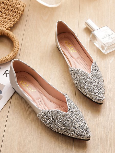 

Fashion Party Rhinestone Pointed Toe Flats, Silver, Flats