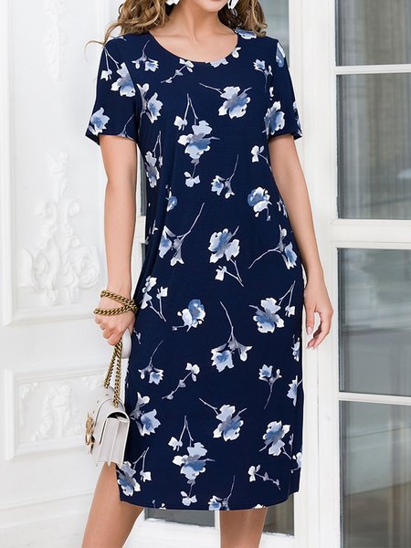 women's comfortable casual printed dress, Purplish blue, Dresses