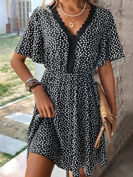 

Polka Dots Casual V Neck Dress, Black, Dresses