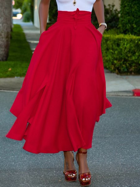 

Plus Size Elegant Plain Loose Skirt, Red, Plus Bottoms