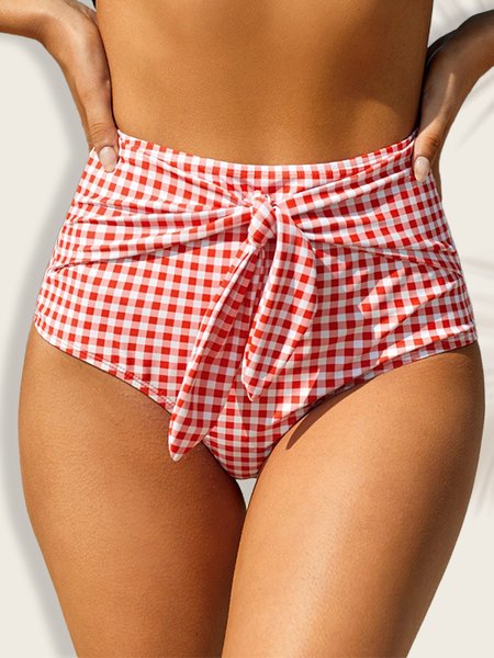 

Vacation Plaid Printing Bikini Bottom, Red, Bikini Sets