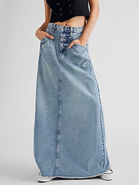 

Plus Size Casual Plain Loose Skirt, Blue, Plus Bottoms