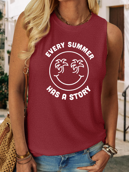 

Lilicloth X Cadzart Every Summer Has A Story Women's Crew Neck Casual Tank Top, Red, Tank Tops
