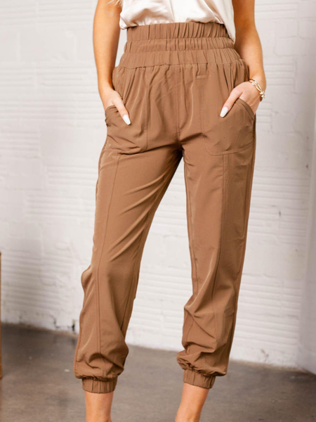 

women's high waist casual trousers, Brown, Pants