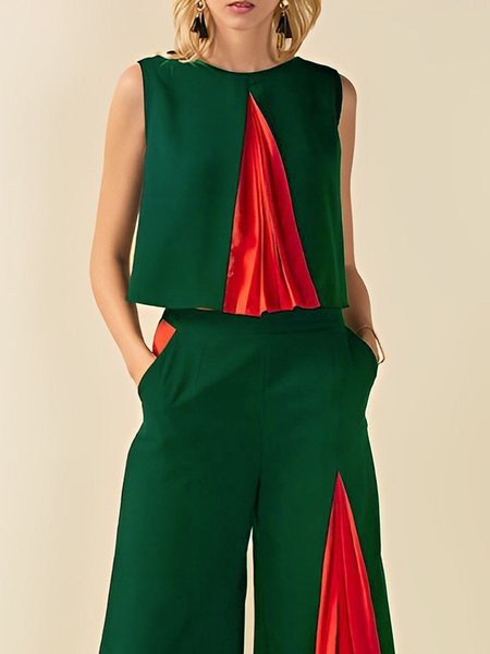 

Crew Neck Loose Urban Color Block Shirt, Green, Blouses and Shirts