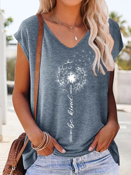 

Casual Dandelion V Neck T-Shirt, Gray, T-Shirts
