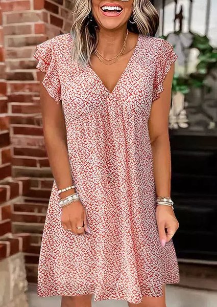 

Ditsy Floral Casual Loose V Neck Dress, Red, Dresses
