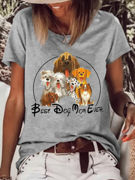 

Women's Best Dog Mom Ever Dog Lovers Casual Crew Neck Text Letters T-Shirt, Gray, T-shirts