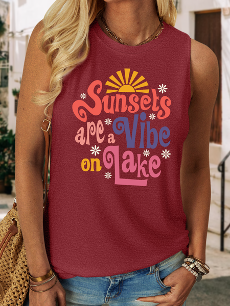 

Lilicloth X Cadzart Sunsets Are A Vibe On Lake Women's Casual Tank Top, Red, Tank Tops