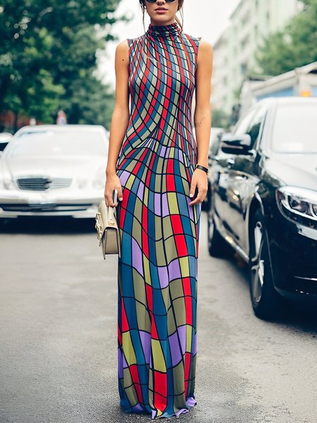 

Regular Fit Half Turtleneck Casual Dress, Multicolor, Maxi Dresses