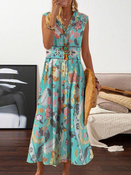 

Casual Shawl Collar Regular Fit Floral Dress, Green, Dresses