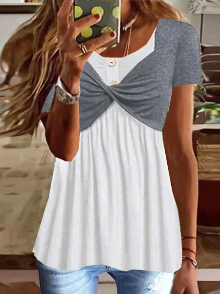 

Color Block Crew Neck Casual Jersey Shirt, Gray, Shirts & Blouses