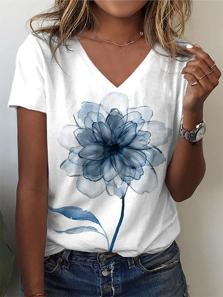 

Plus Size Loose Casual Jersey Printing T-Shirt, White, T-Shirts