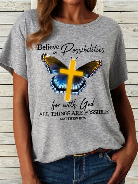 

Women's Christian People | With God All Things Are Possible Matthew 19:26 Casual T-Shirt, Gray, T-shirts