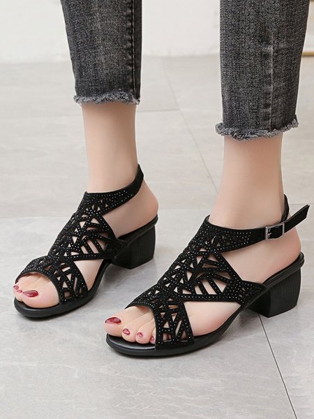 

Geometric Hollow out Rhinestone Party Low Heel Dance Sandals, Black, Sandals