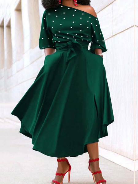 

Loose High Elasticity Asymmetrical Short sleeve Plain Elegant Loose Dress, Green, Maxi Dresses