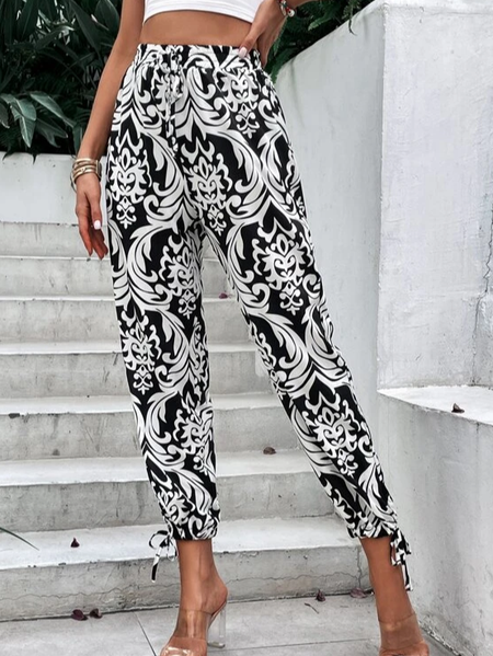 

Vacation Floral Loose Pants, Black, Pants