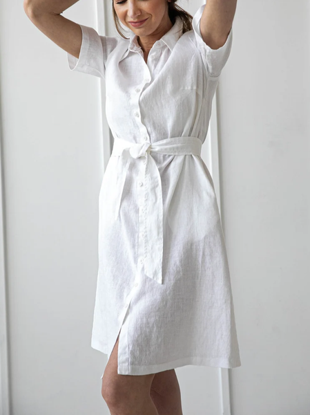 

Shawl Collar Cotton Linen Dress, White, Mini Dresses