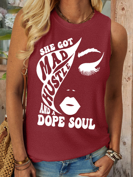 

Women's Word She Got Mad Hustle And A Dope Soul Casual Regular Fit Text Letters Tank Top, Red, Tank Tops