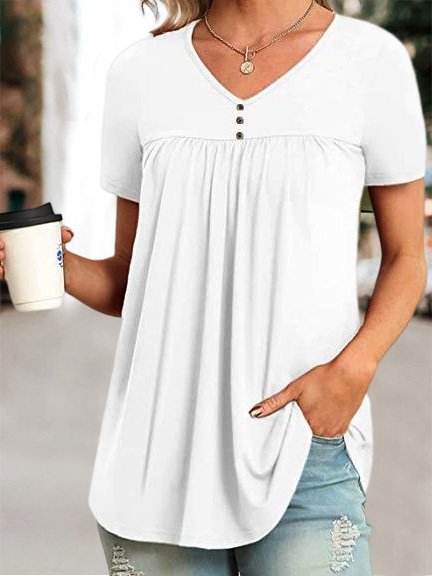 

Plain Casual V Neck Knitted Shirt, White, Shirts & Blouses