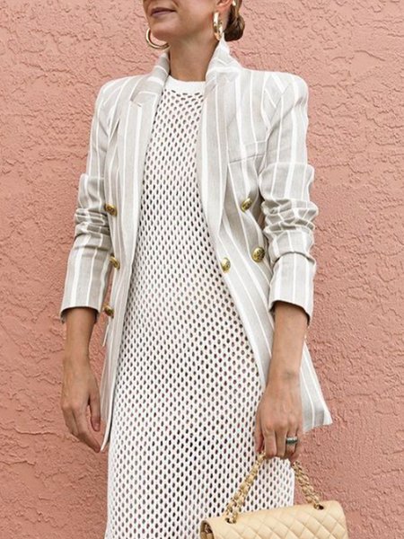 

Striped Lapel Collar Regular Fit Urban Blazer, Gray, Blazers