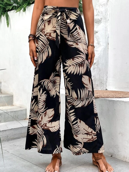 

Leaf Vacation Loose Pants, Black, Pants