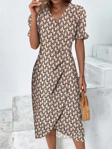 

Buttoned Elegant Ruffled Sleeves Dress, Khaki, Dresses