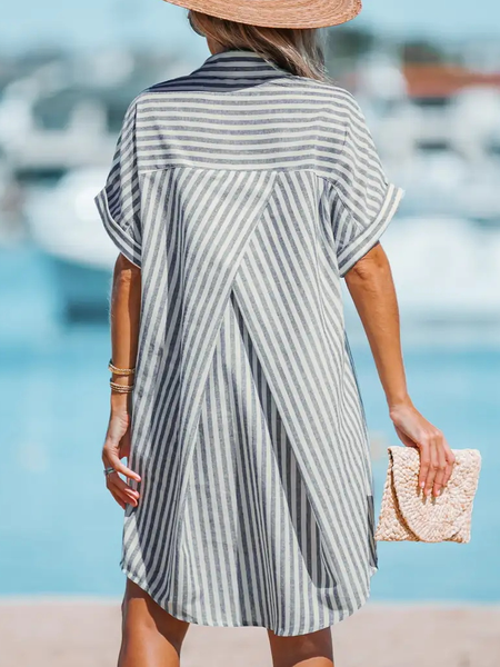 

women's striped vacation casual summer dress, Gray, Dresses