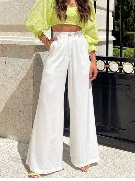 

Plain Regular Fit Casual Fashion Pants, White, Pants