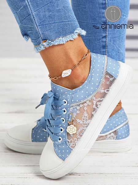 

Denim Blue Lace Stitching Personalized Canvas Shoes, Sneakers