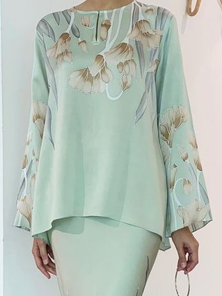 

Floral Elegant Loose Crew Neck Shirt, Aqua, Shirts & Blouses