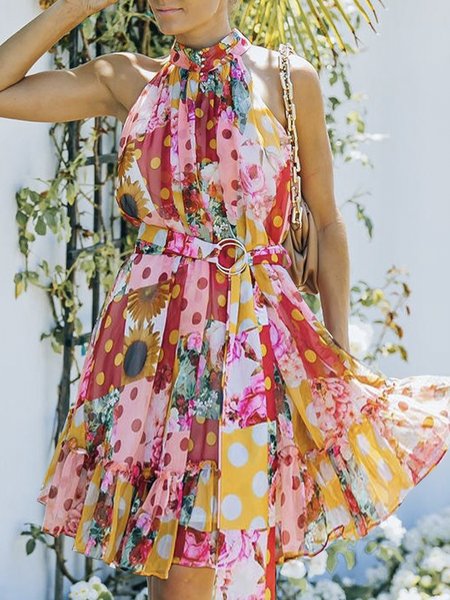 

Daily Vacation Halter Chiffon Dress, Red, Mini Dresses