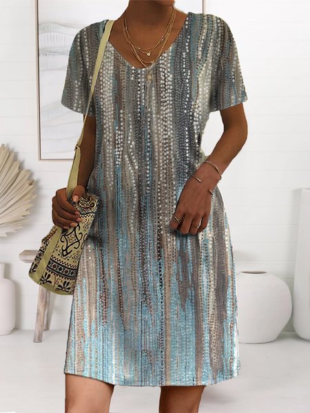

Casual Summer V Neck Ombre Abstract Dress, Blue, Dresses