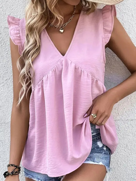 

Casual Plain V Neck Loose Tank Top, Pink, Tank Tops & Camis