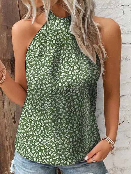

Floral Vacation Halter Tank Top, Green, Tanks & Camis
