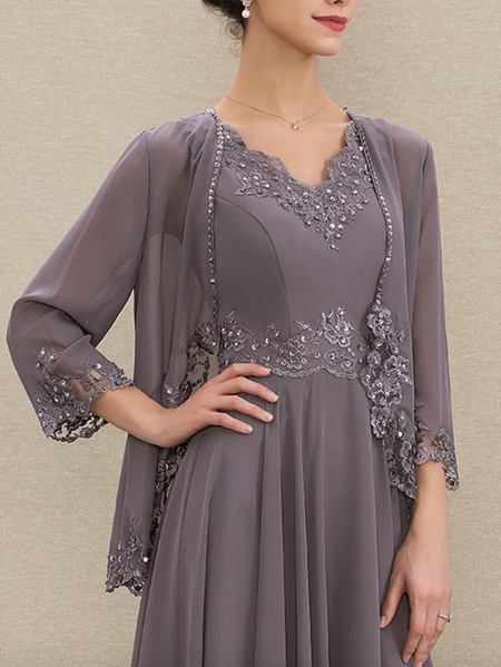 

Beaded Cross Neck Chiffon Lace Kimono, Gray purple, Cardigans