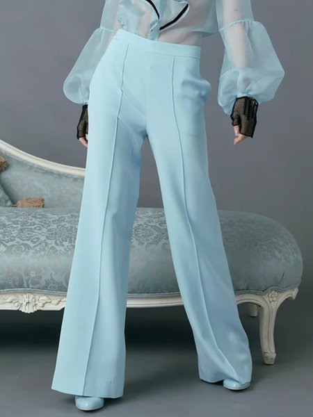 

Elegant Regular Fit Plain Fashion Wide leg Pants, Light blue, Pants