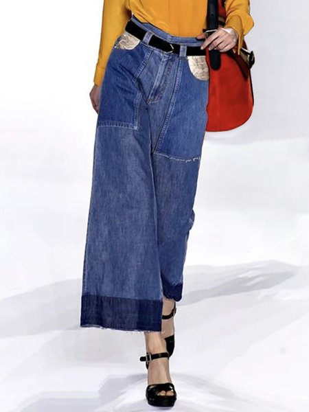 

Casual Color Block Denim Regular Fit Jeans, Blue, Jeans