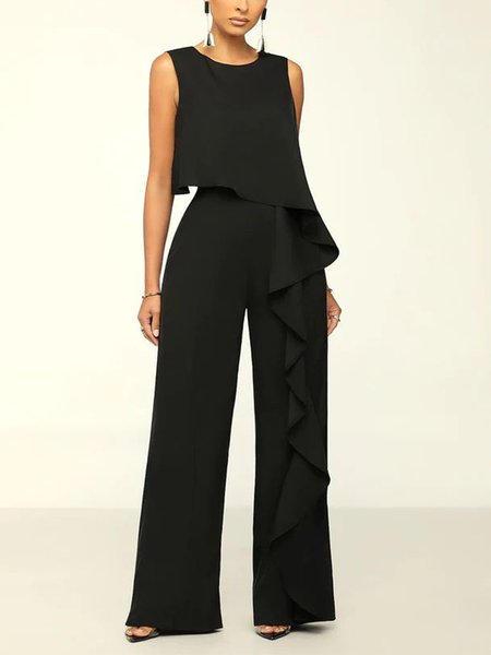 

Plain Elegant Regular Fit Jumpsuit, Black, Jumpsuits