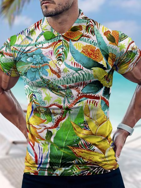 

Men’s Outdoor Vacation Plant Polo Collar Casual Regular Fit Polo Shirt, As picture, T-shirts