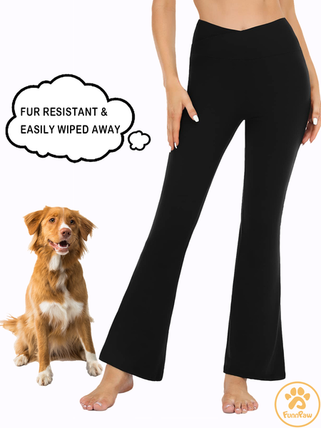 

Lilicloth X Funnpaw Fur Resistant Flare Leggings V Crossover High Waist Bootcut Yoga Pants, Black, Leggings