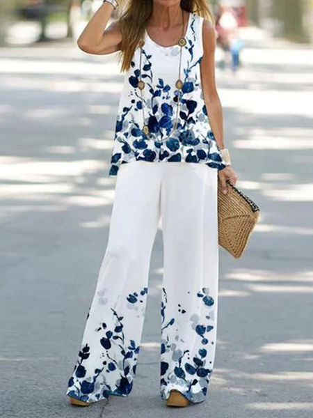 

Loose Crew Neck Casual Two-Piece Set, Blue, Suit Set