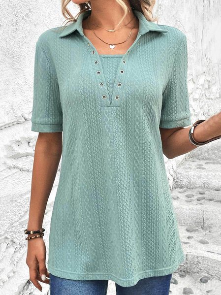 

Plain Textured Shirt Collar Loose Top, Aqua, Shirts & Blouses