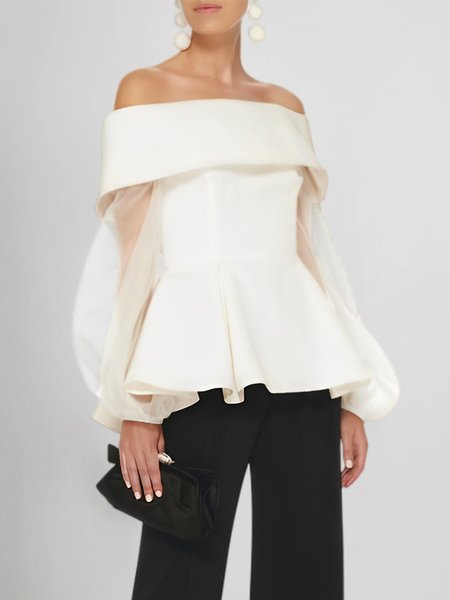 

Elegant Plain Regular Fit Cold Shoulder Blouse, White, Blouses and Shirts