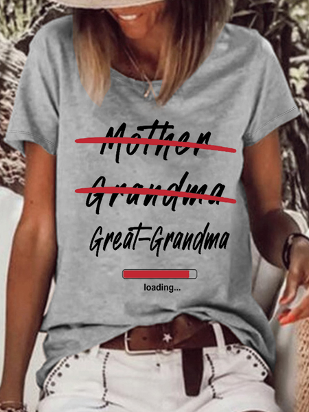 

Women's Funny Word Great Grandma Loading Casual Crew Neck T-Shirt, Gray, T-shirts
