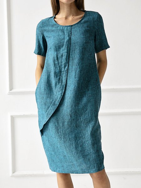 

Loose Cotton Crew Neck Dress, Green, Mini Dresses