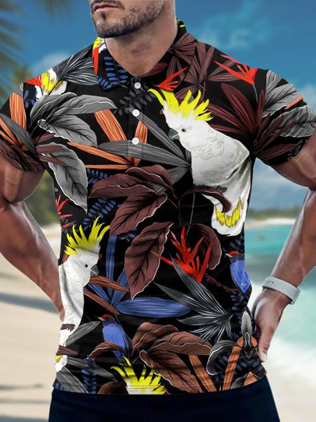 

Men’s Outdoor Vacation Plant Bird Casual Regular Fit Sea Polo Shirt, As picture, T-shirts