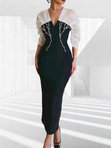 

Regular Fit Elegant Color Block Dress, As picture, Maxi Dresses
