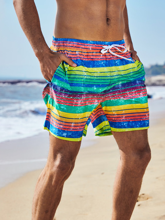 

Striped Drawstring Beach Shorts, Blue, Men's shorts